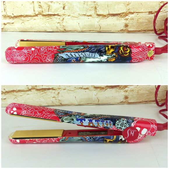 HerStyler Tattoo Flat Iron 1” Red Ceramic Hair Straightener Dual Voltage Y2K - Picture 1 of 14